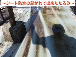 シート防水の剥がれによるたるみ　浜松市
