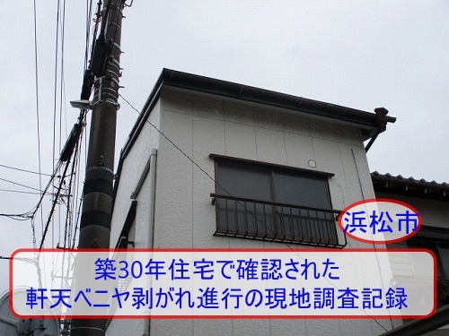 浜松市　築30年経過した住宅で確認された軒天ベニヤ劣化と湿気による剥がれ進行の現地調査記録