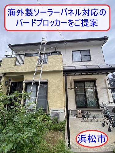 浜松市　太陽光パネル下のハト被害を予防｜海外製ソーラーパネル対応のバードブロッカーをご提案