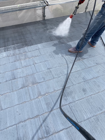 浜松市　ナショナル住宅　カラーベスト　屋根　高圧洗浄　化粧スレート　下地調整