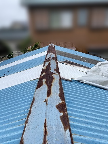 ポリカ　物置小屋　台風　棟板金サビ　浜松市