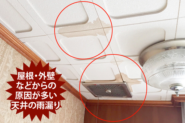 屋根・外壁などからの原因が多い天井の雨漏り