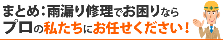 まとめ：雨漏り修理でお困りならプロの私たちにお任せください！