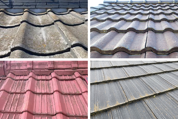 ねずみ色やあずき色など、多彩な色とデザインのセメント瓦